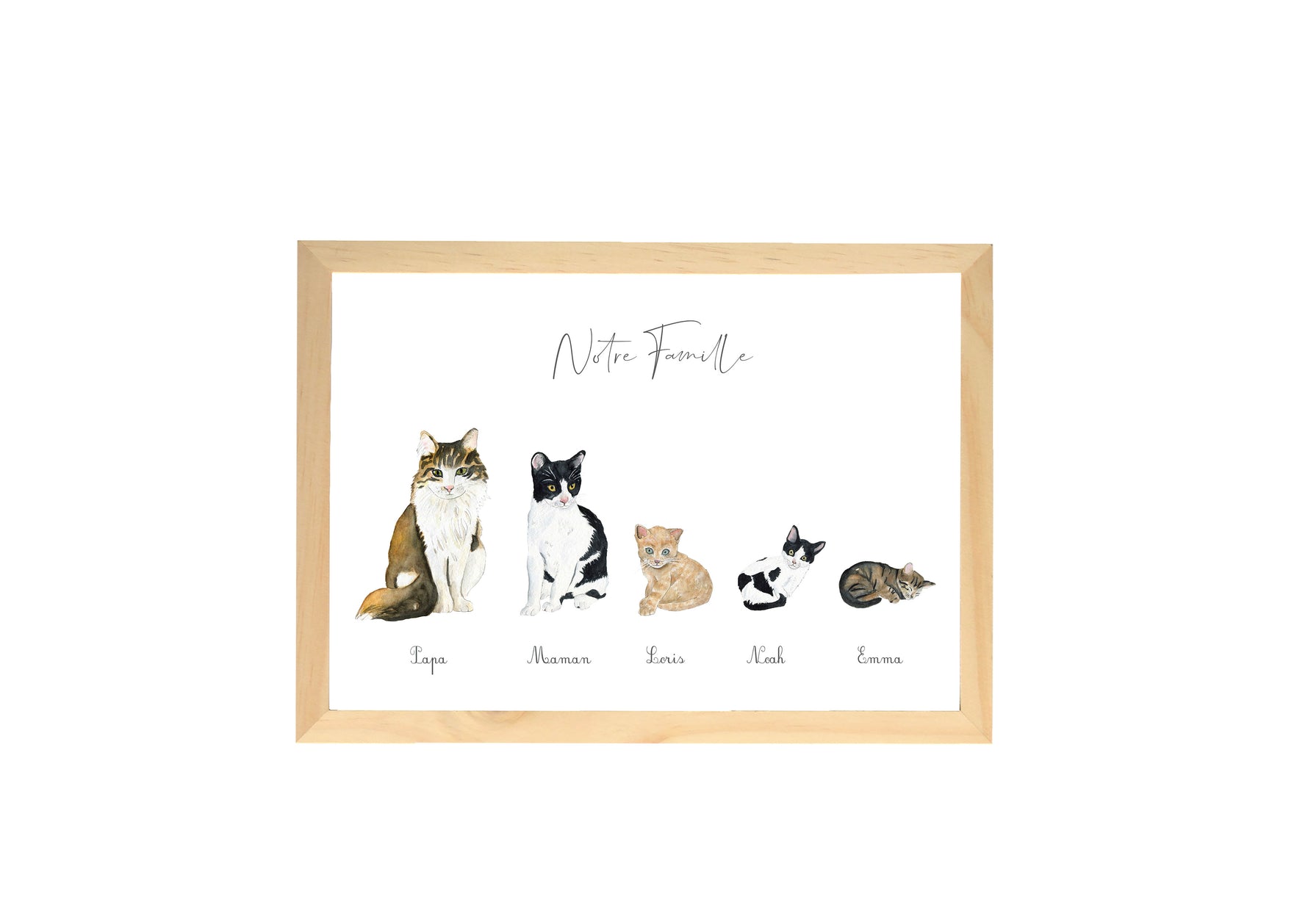 Illustration famille chat avec prénom et nom personnalisés