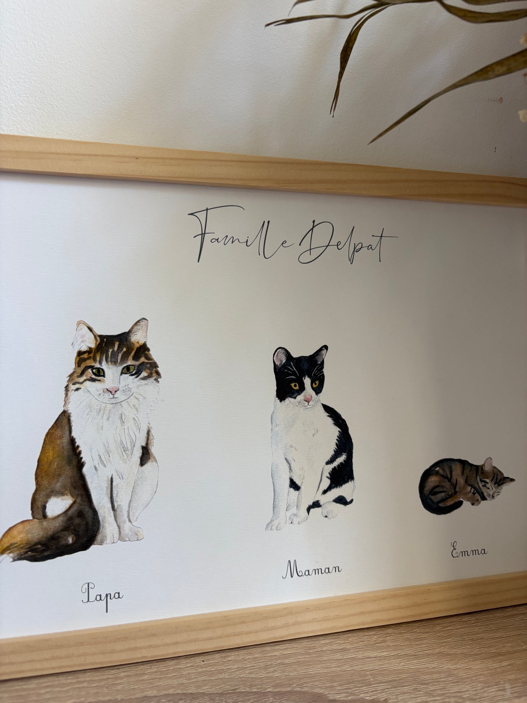 Affiche famille chat personnalisée thème doux