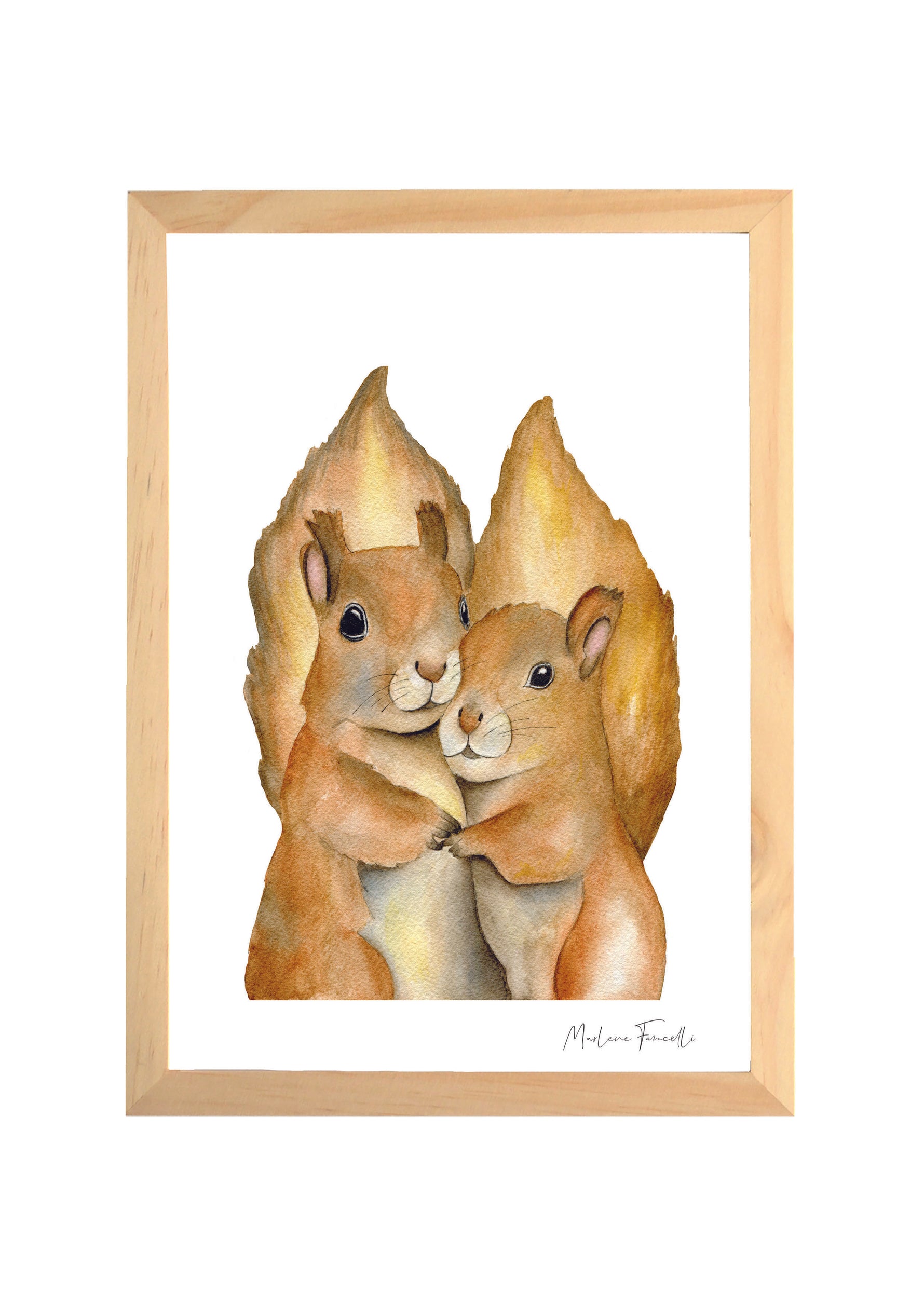 Affiche famille écureuil aquarelle pour décorer une chambre de bébé