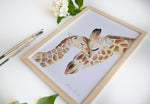 Affiche famille girafe aquarelle idéale en cadeau de naissance