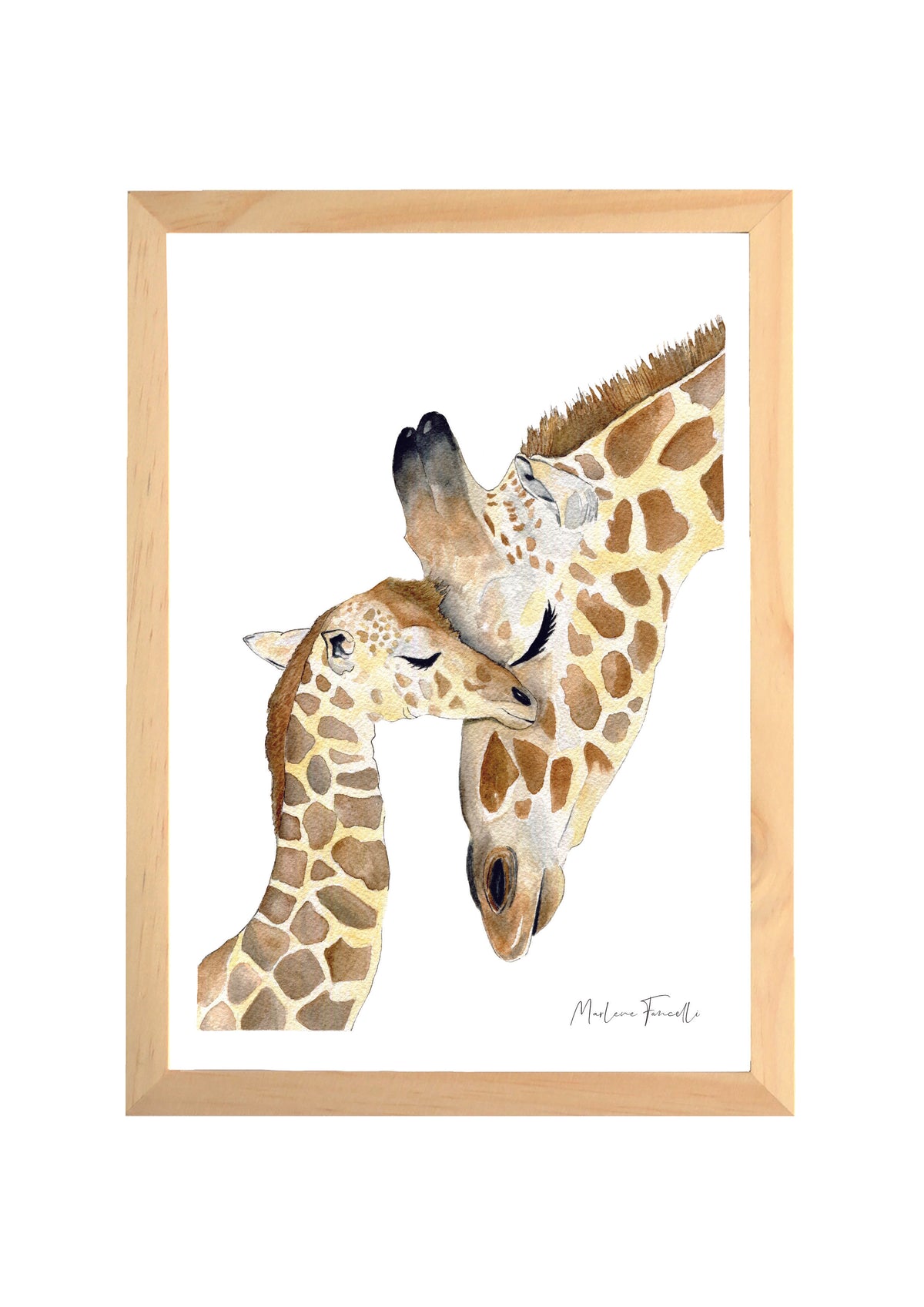 Affiche famille girafe aquarelle pour décorer une chambre de bébé