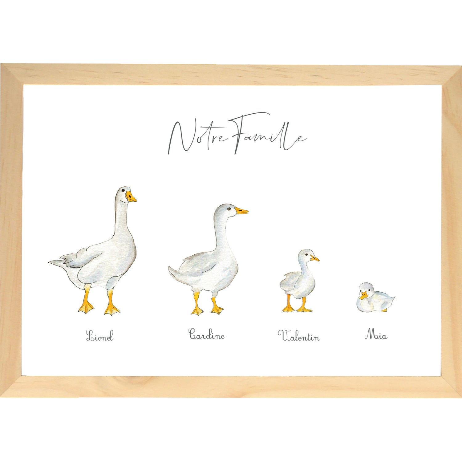 Affiche famille oie personnalisée à l’aquarelle