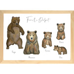 Cadre Famille Ours brun aquarelle personnalisée votre famille pour décoration chambre enfante te bébé