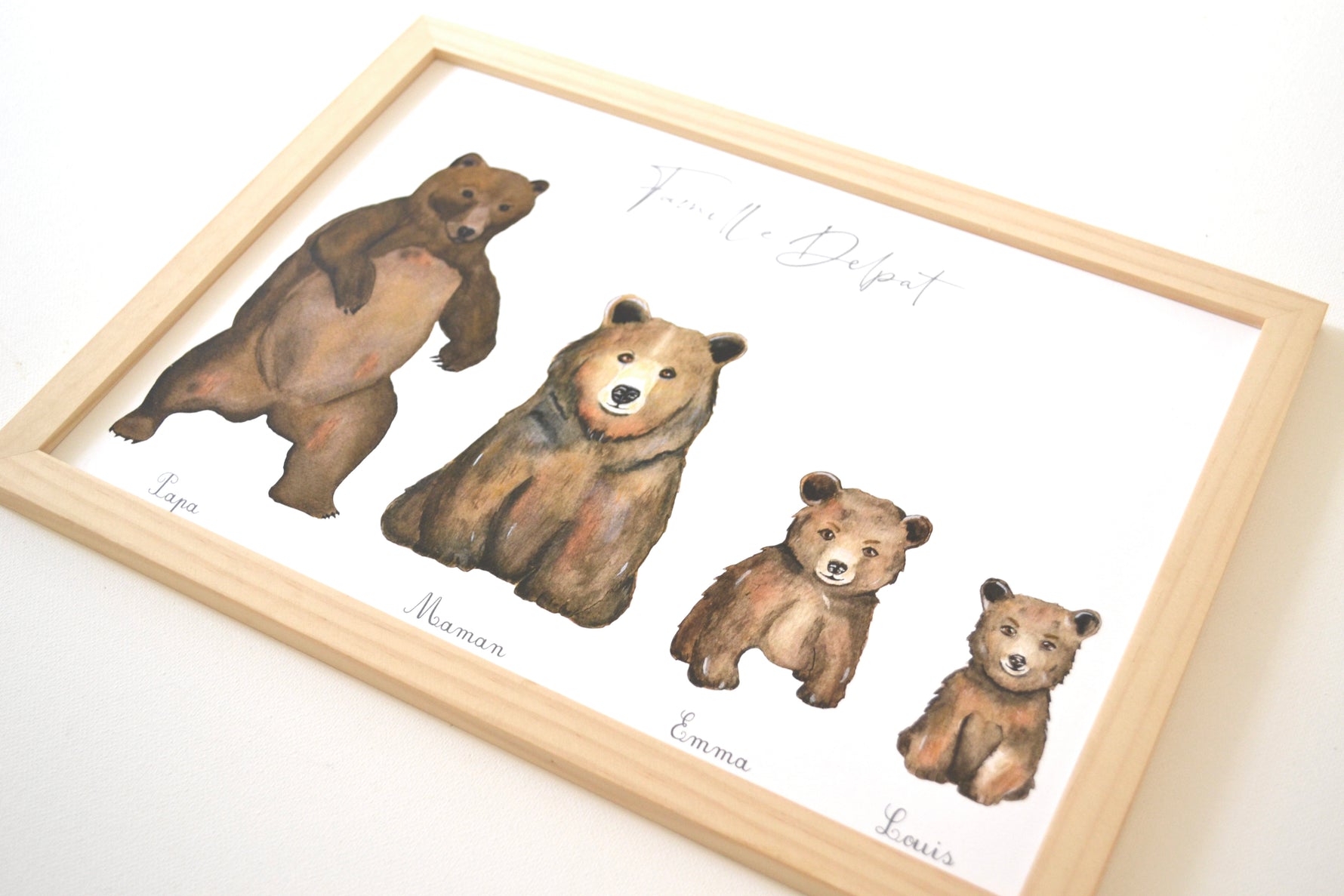 Affiche famille ours brun personnalisée thème doux