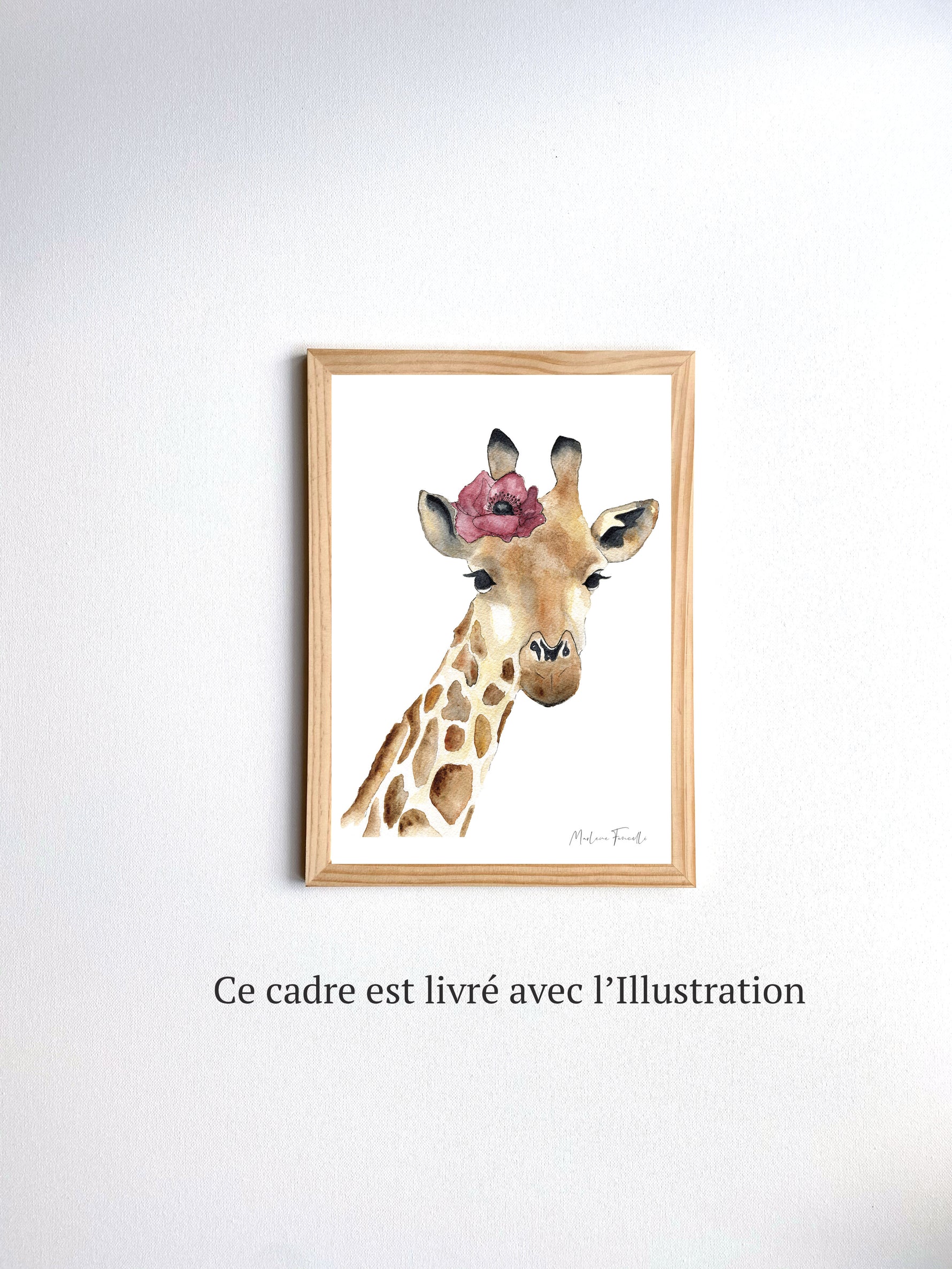 affiche girafe portrait fleur chambre enfant