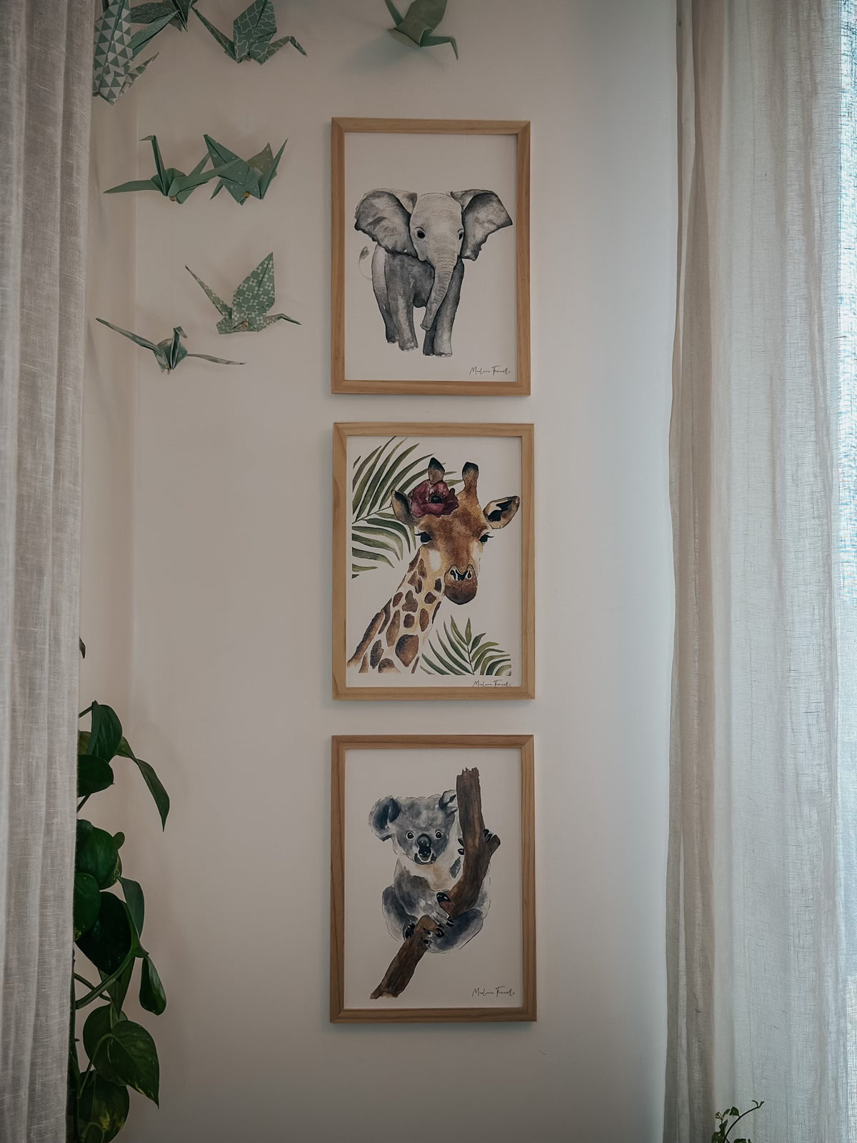 Affiche koala , éléphant, girafe thème nature décoration murale