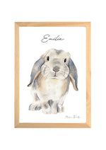 affiche aquarelle Lapin Bélier à personnaliser pour décorer une chambre enfant