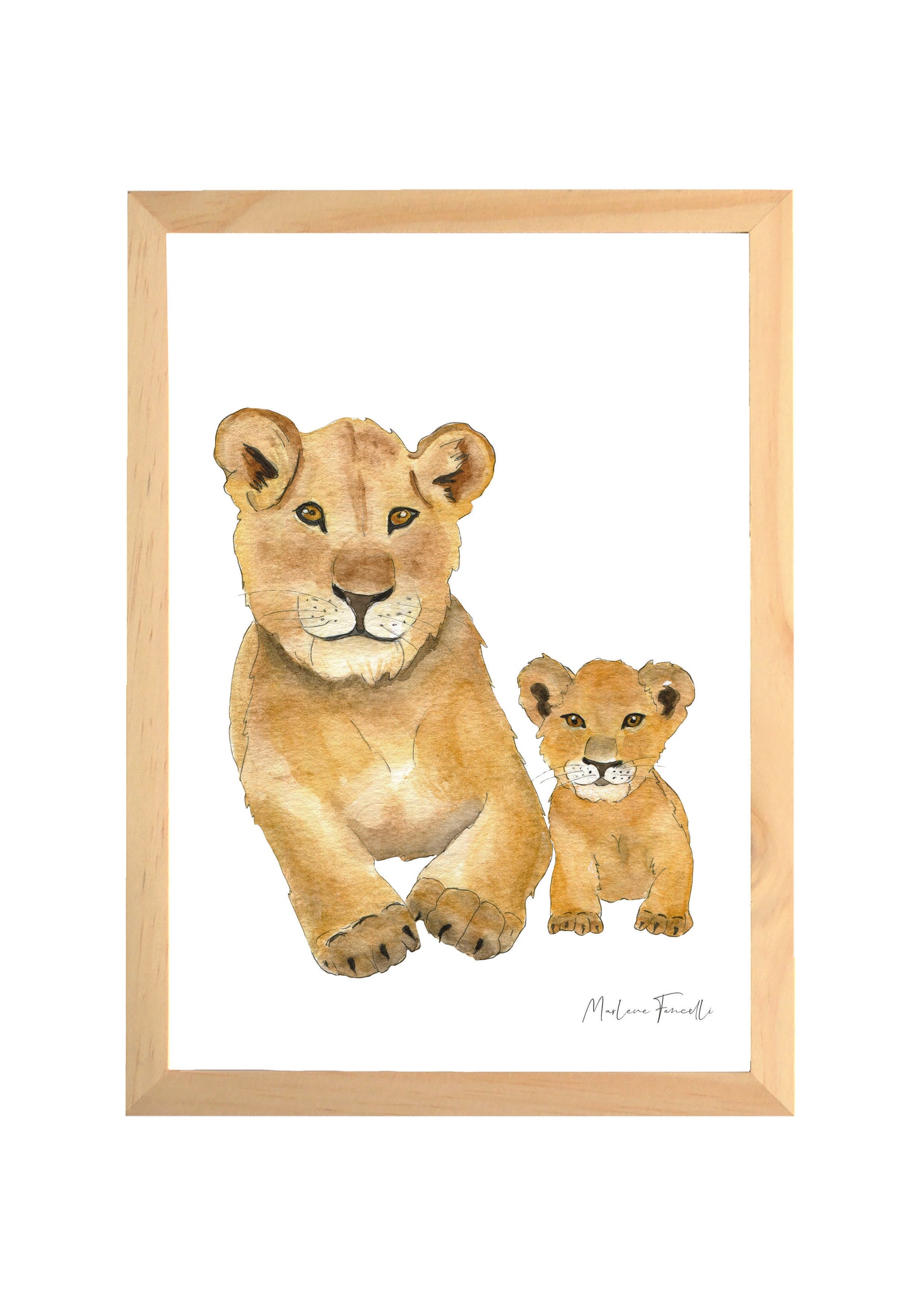 Affiche lionne et lionceau aquarelle pour décoration chambre bébé