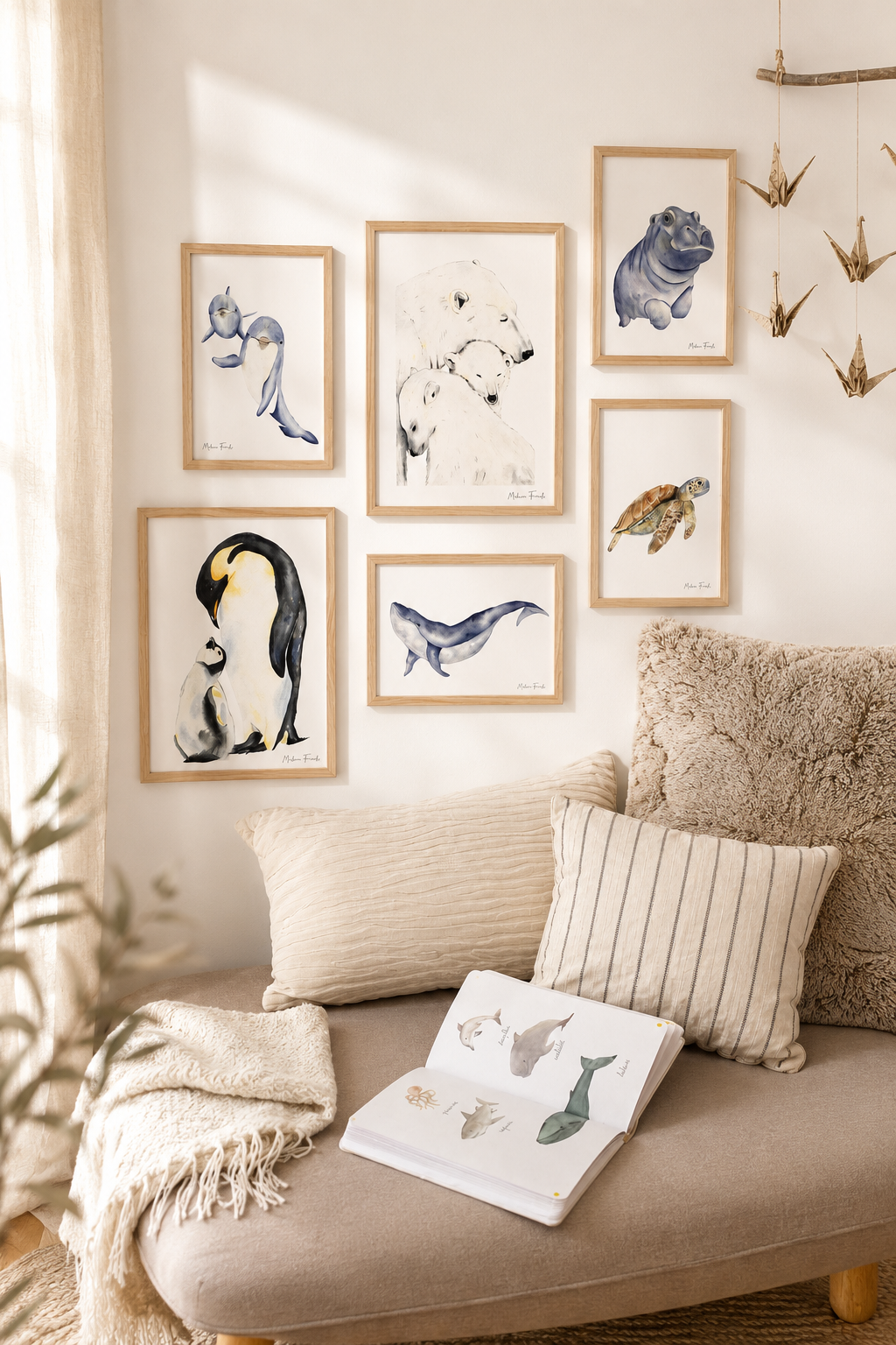 Poster aquarelle animaux marins pour décoration chambre bébé et enfant sur le thème de l'océan