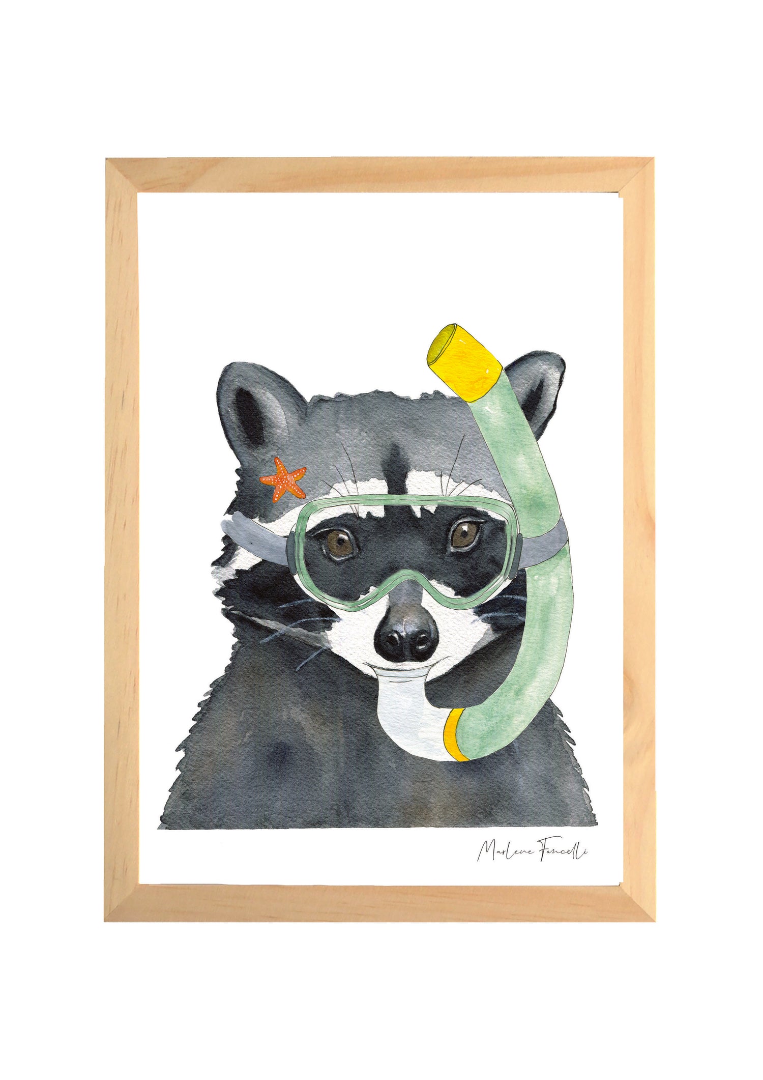 affiche raton laveur plongeur aquarelle chambre bébé
