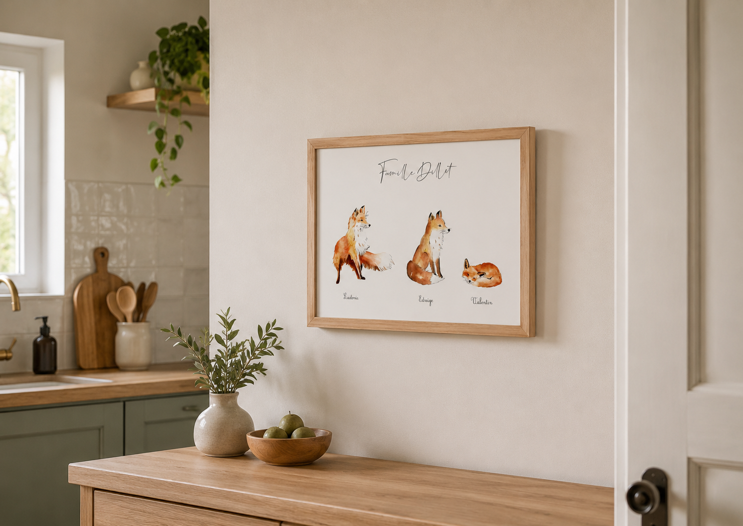 Poster  renard a l'aquarelle de votre famille avec vos enfants 