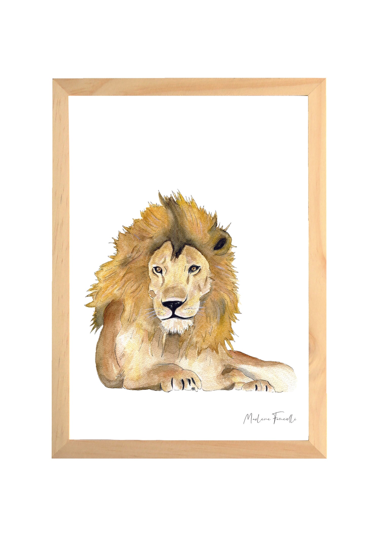 Cadre affiche aquarelle Lion Léo pour décorer une chambre d'enfant sur le thème de la savane