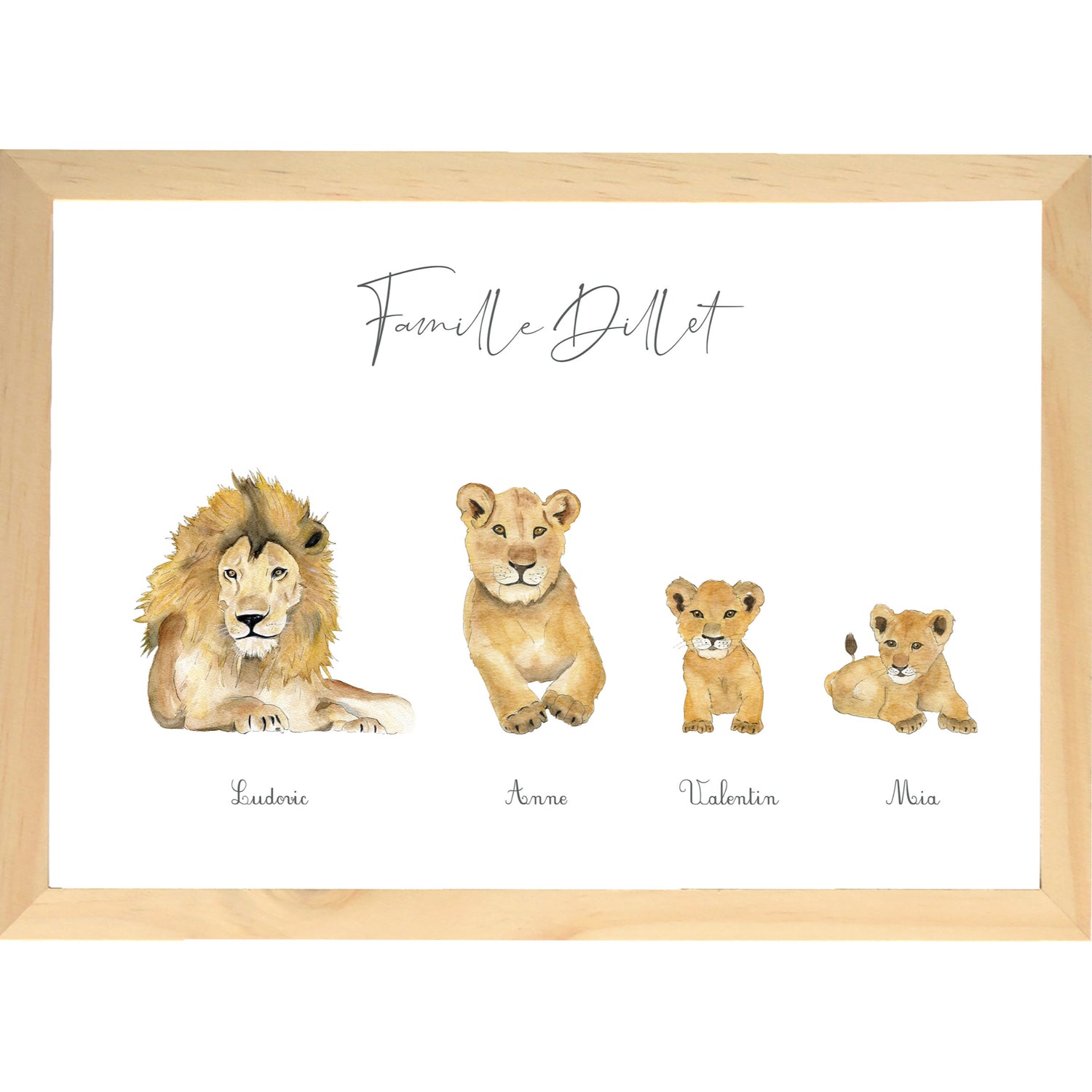 Cadre Famille lion aquarelle personnalisée image 1