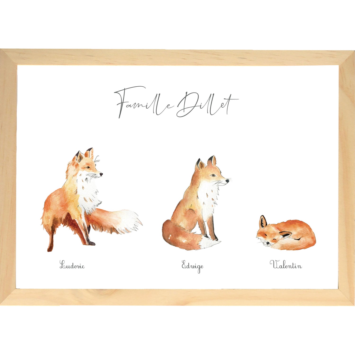 Cadre Famille renard aquarelle personnalisée image 0