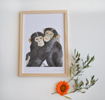 Cadre affiche aquarelle Famille Singe image 1