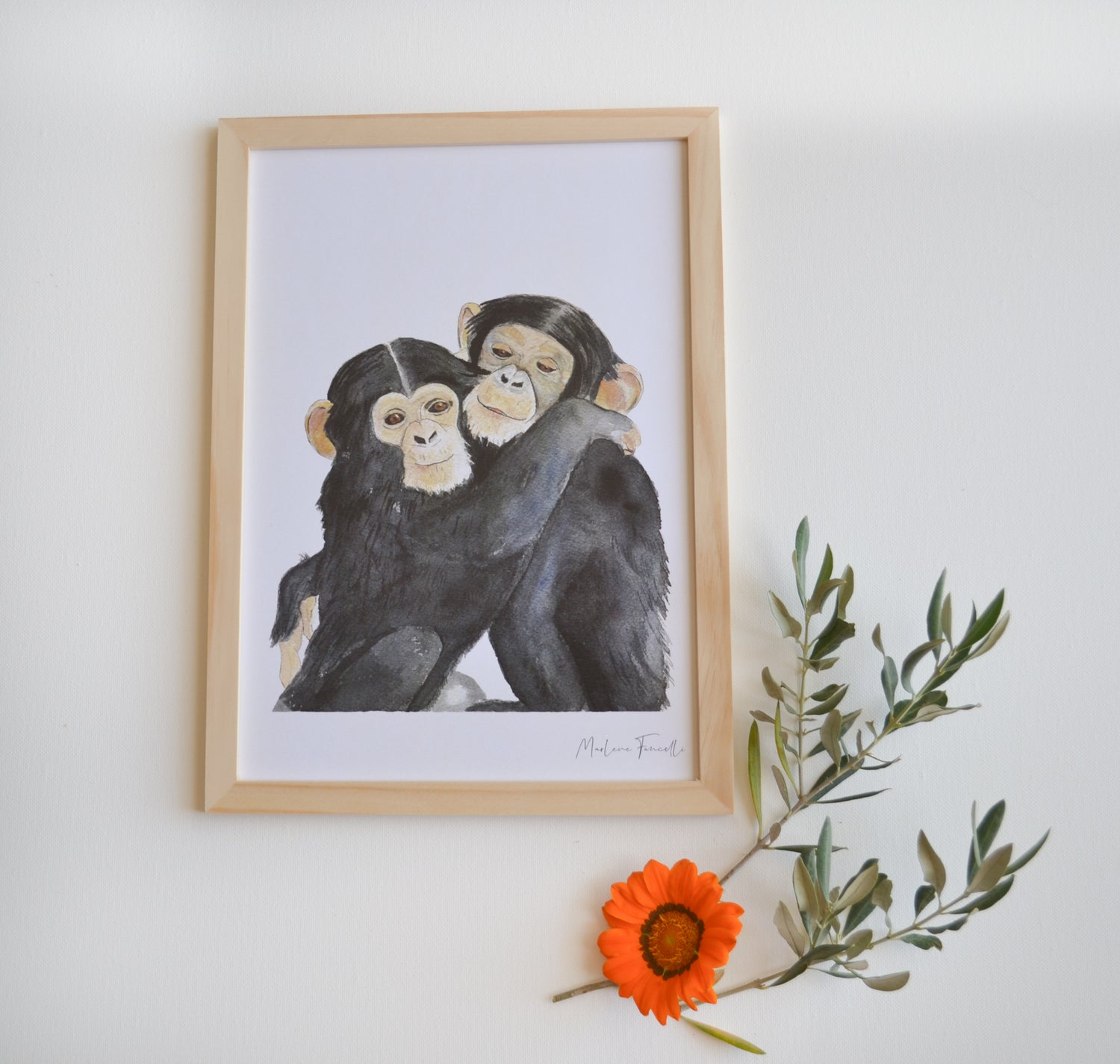 Cadre affiche aquarelle Famille Singe image 1