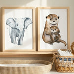 Poster animaux aquarelle éléphant, loutre pour décoration chambre enfant.