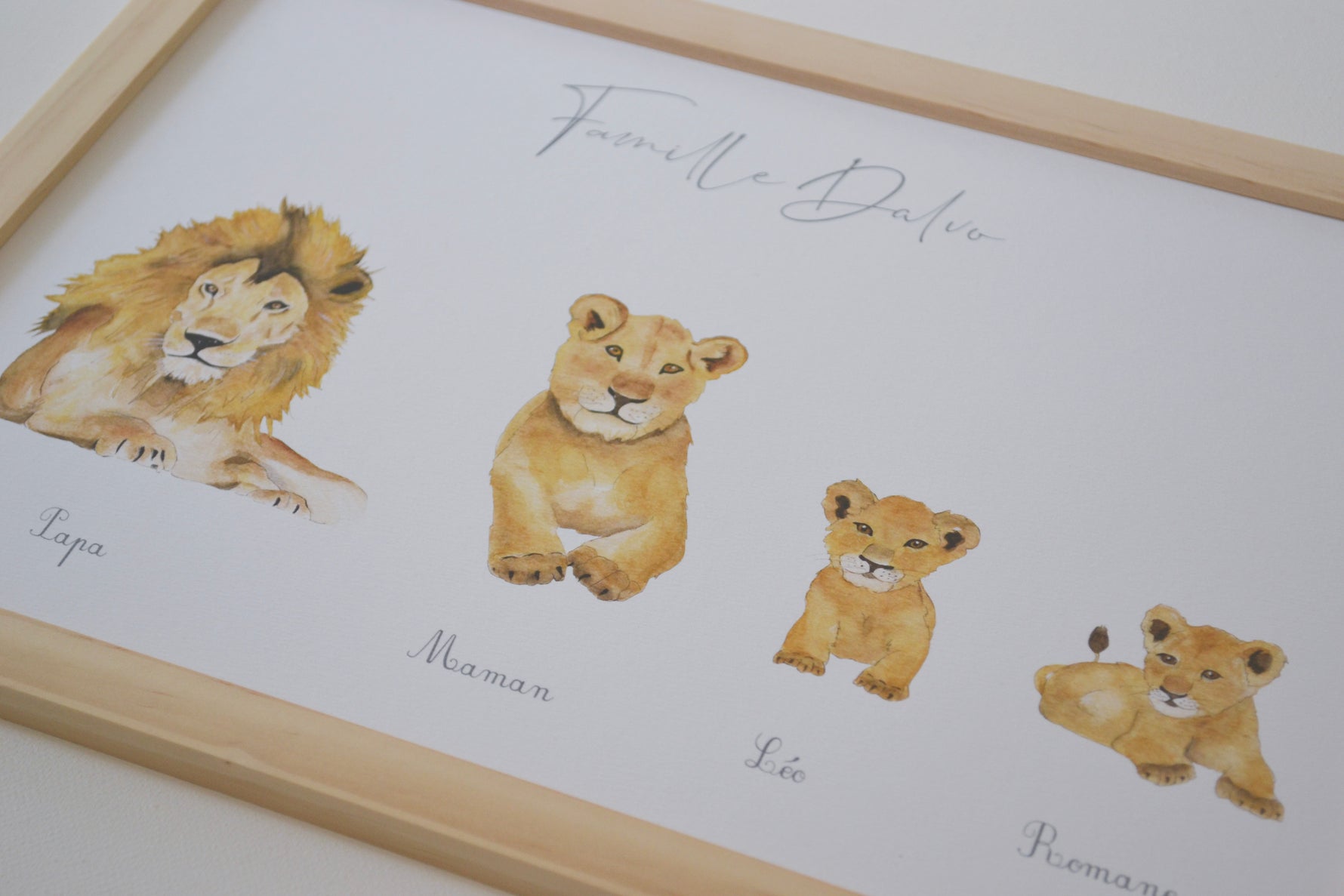 Illustration famille lion avec prénom et nom personnalisé