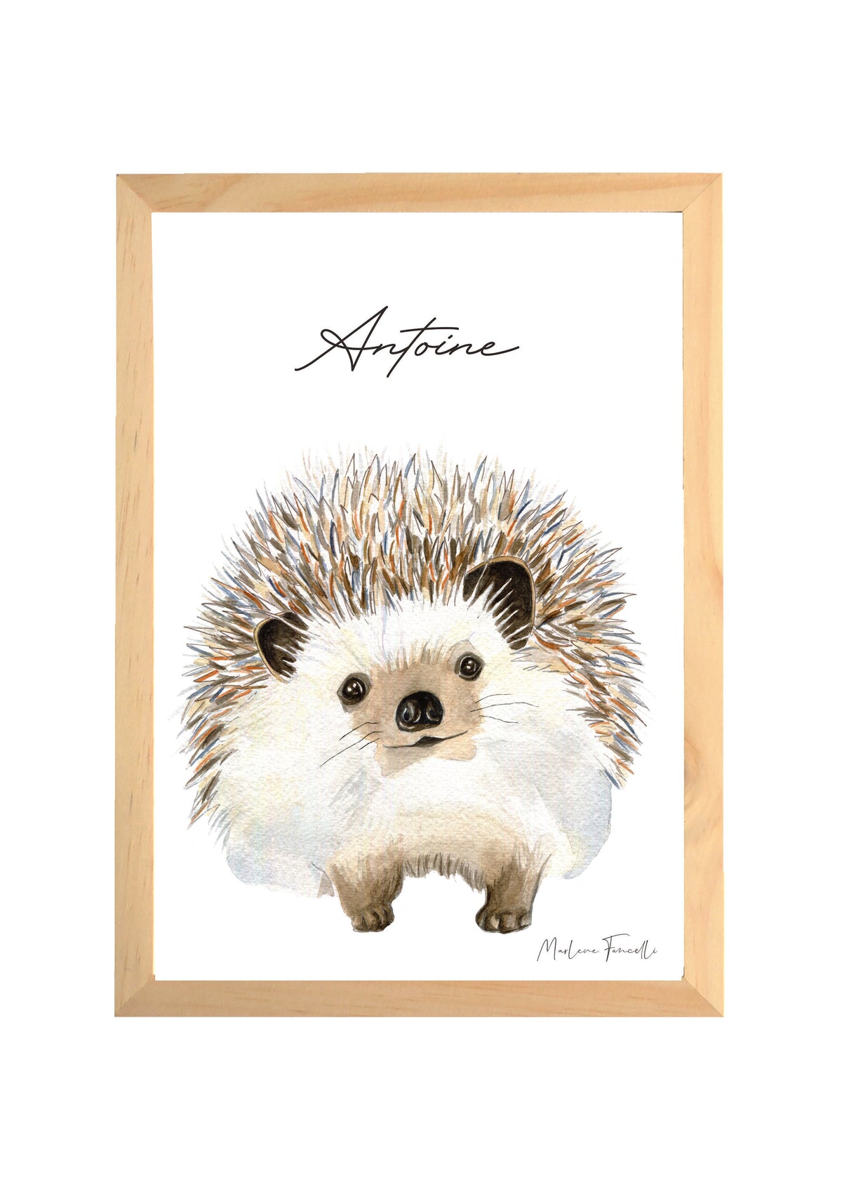 Illustration aquarelle herisson à personnaliser avec le prénom dpour décorer chambre bebe