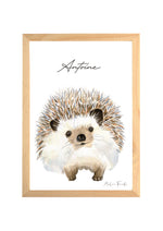 Illustration aquarelle herisson à personnaliser avec le prénom dpour décorer chambre bebe