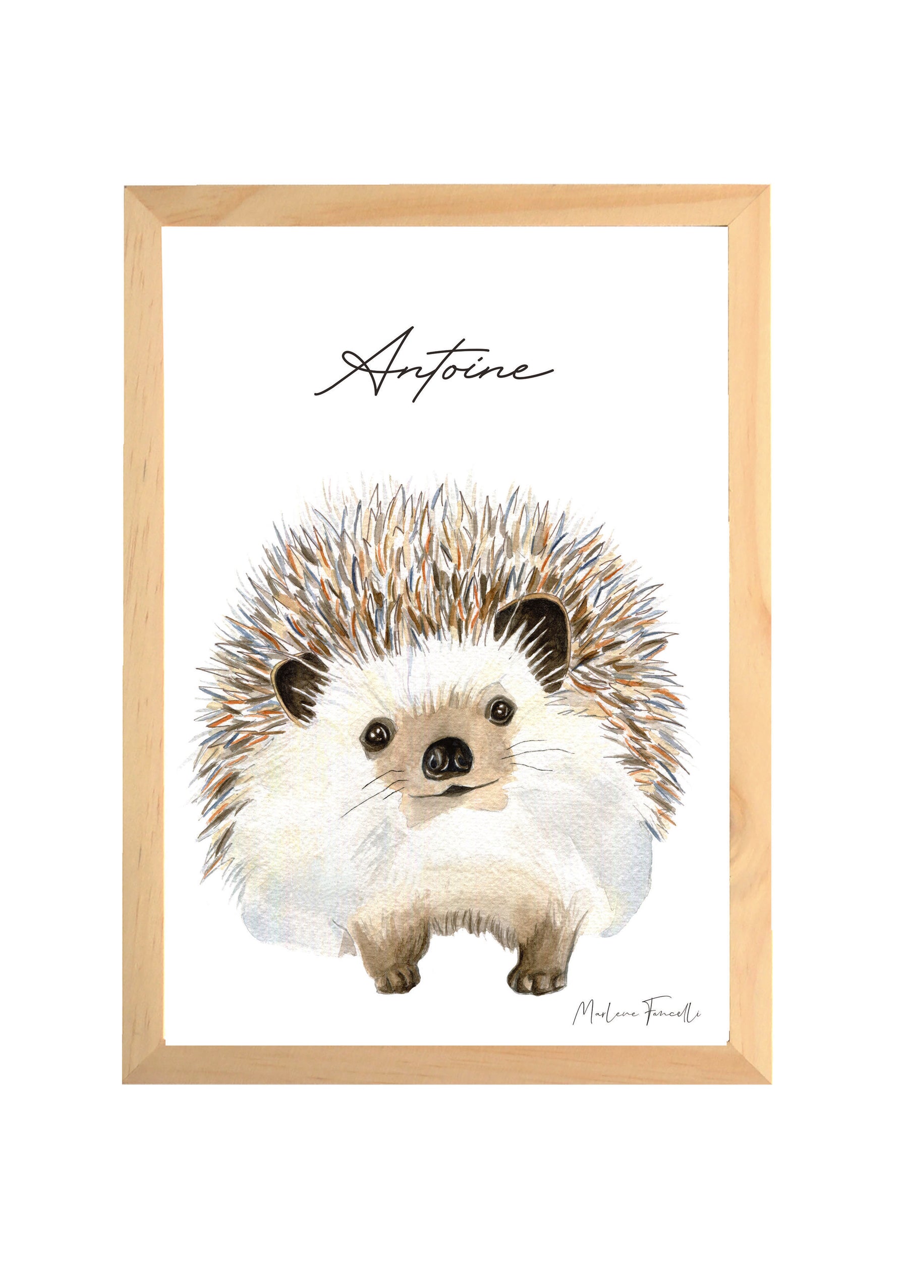 Illustration aquarelle herisson à personnaliser avec le prénom dpour décorer chambre bebe
