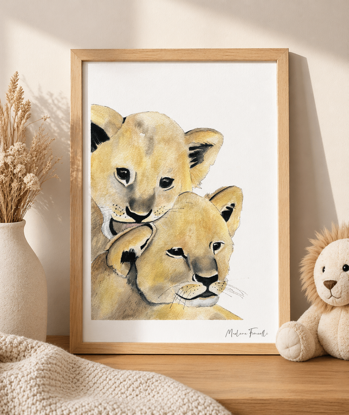 Cadre bebe lions pour décoration chambre enfant et bébé 