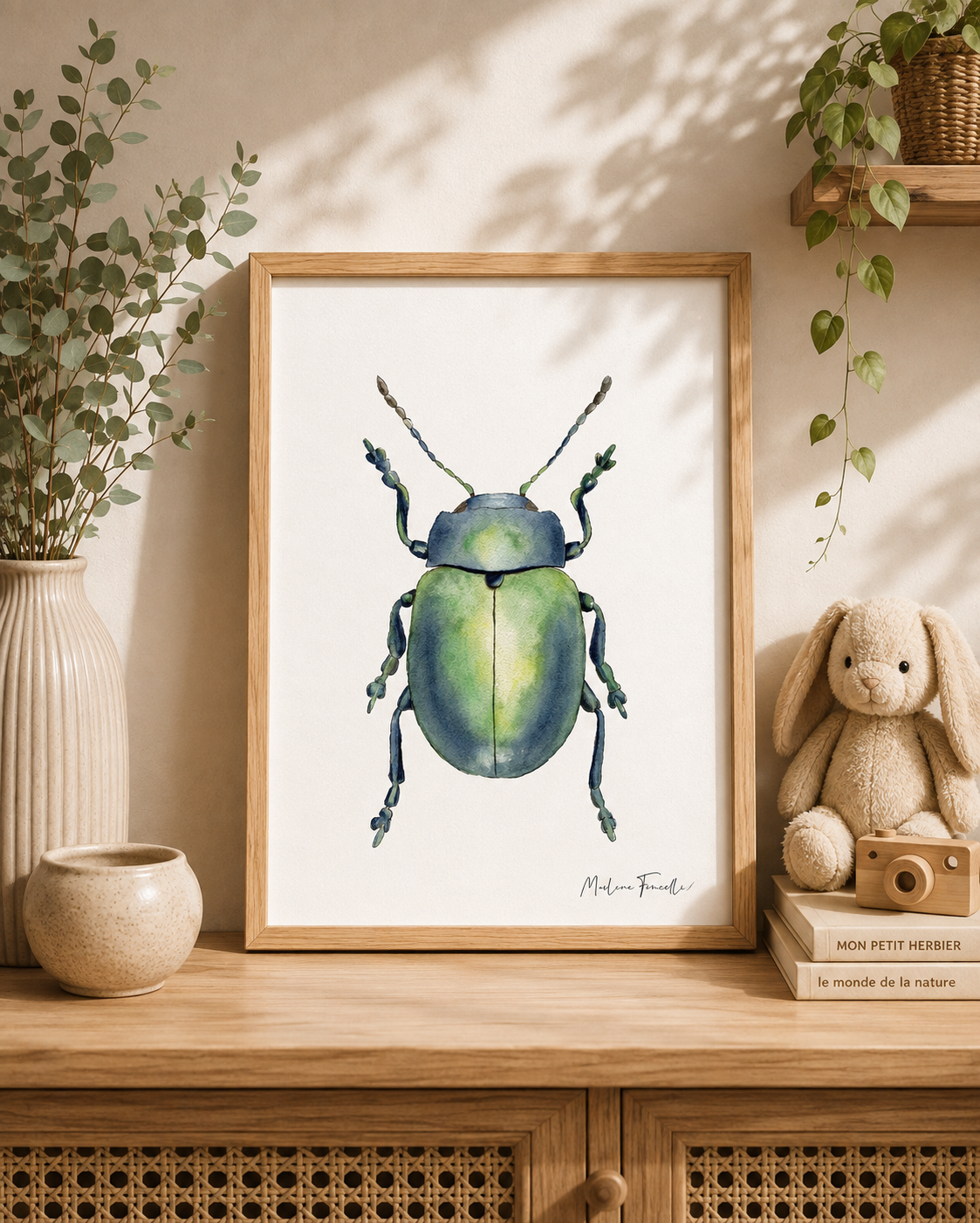Poster aquarelle Scarabée insecte pour décoration chambre