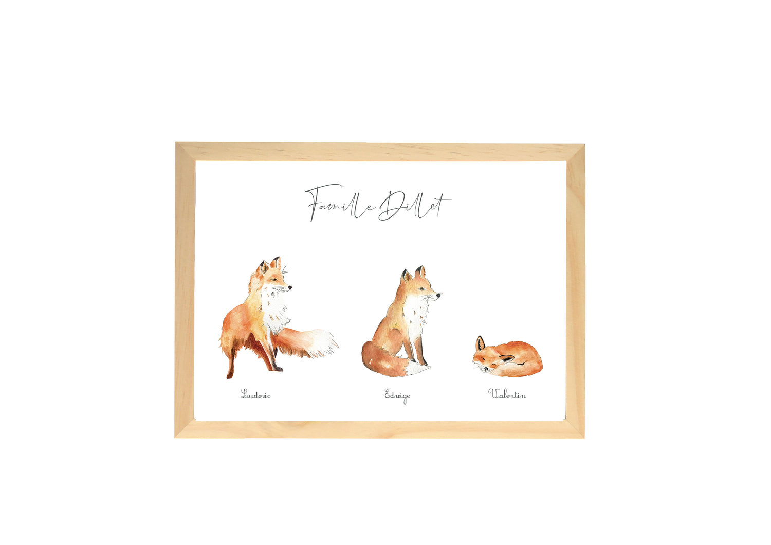Cadre Famille renard aquarelle personnalisée