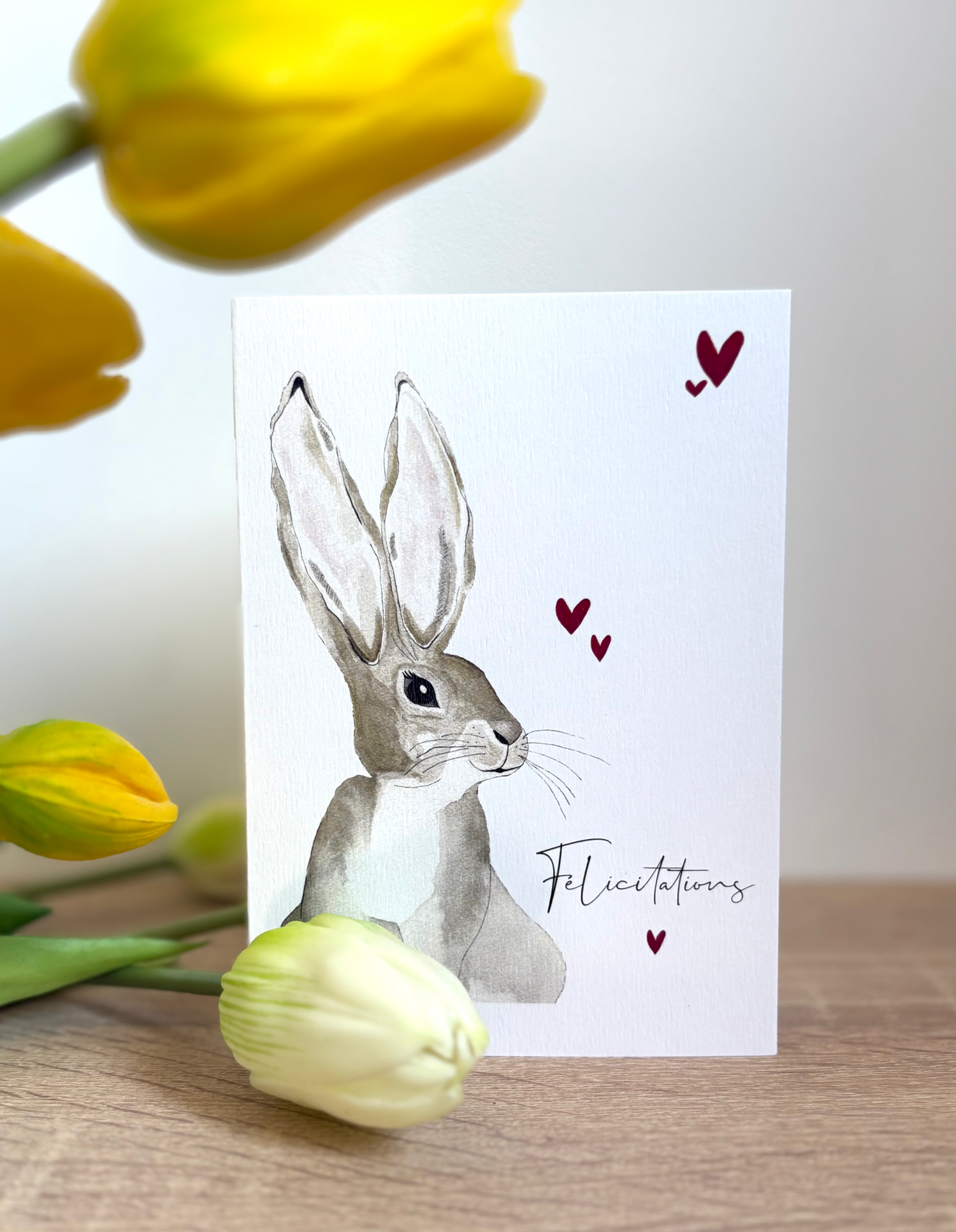 Carte Félicitations Lapin aquarelle pour la Naissance d'un bébé