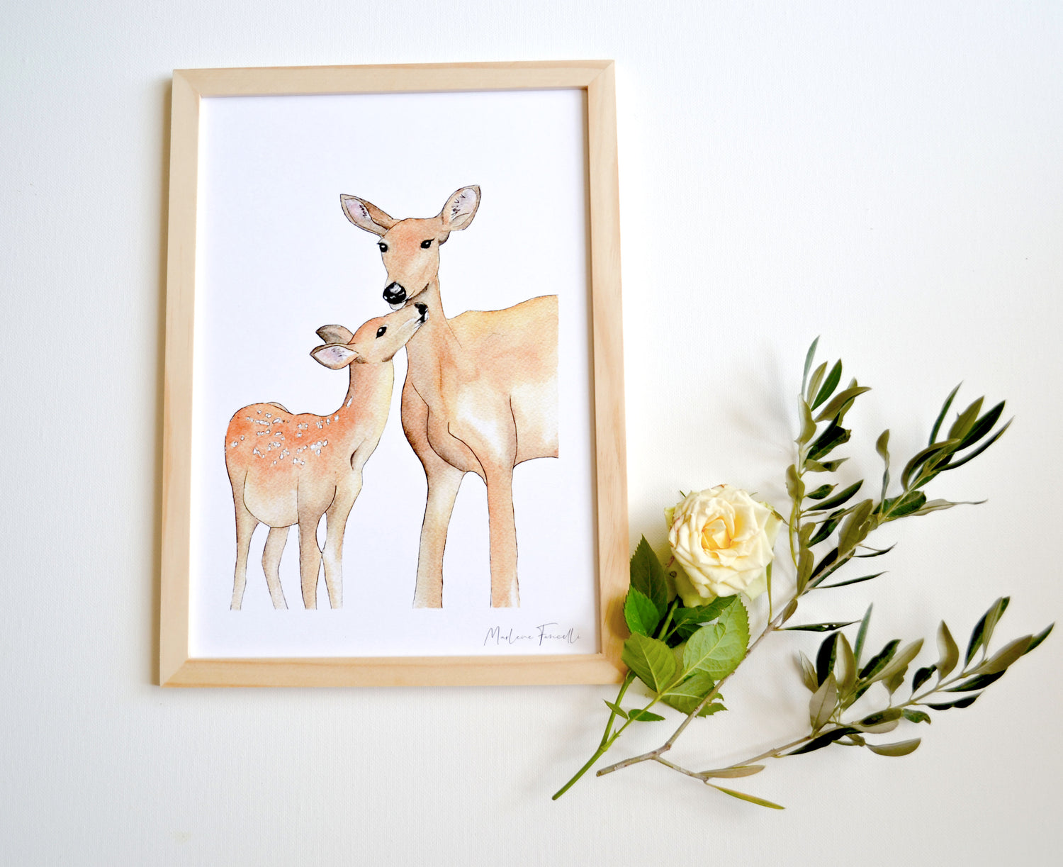 Cadre affiche aquarelle Famille Biche image 1