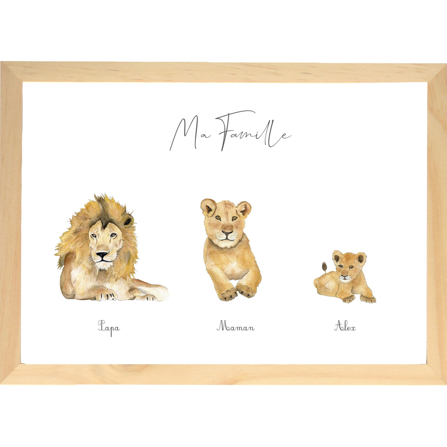Cadre Famille lion aquarelle personnalisée image 0