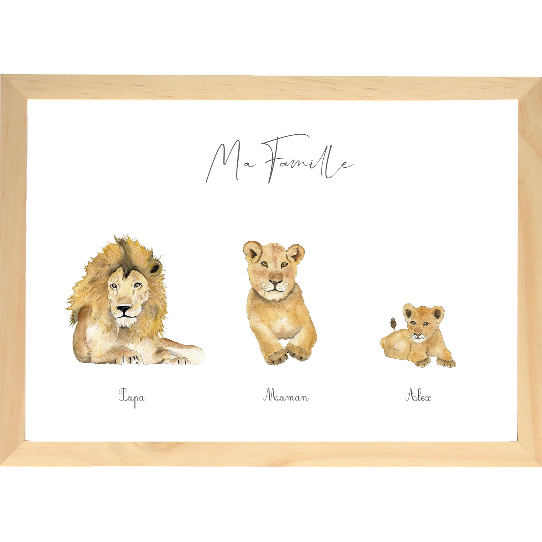 Cadre Famille lion aquarelle personnalisée image 0