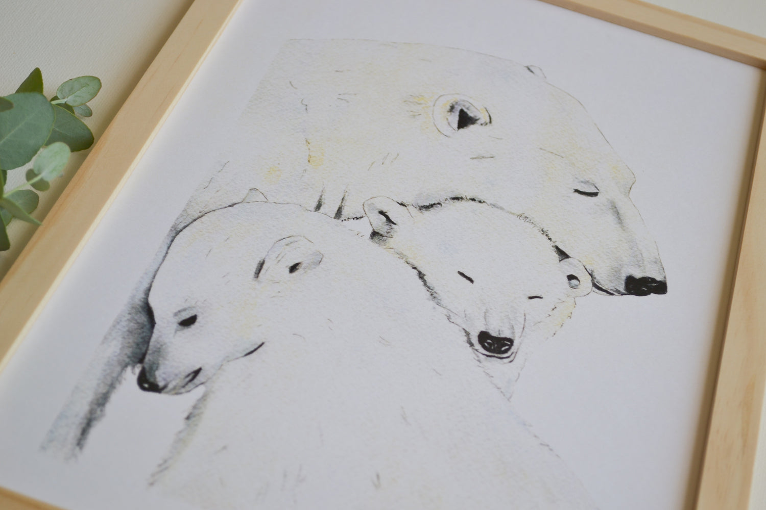 Cadre affiche aquarelle Famille Ours polaires image 1