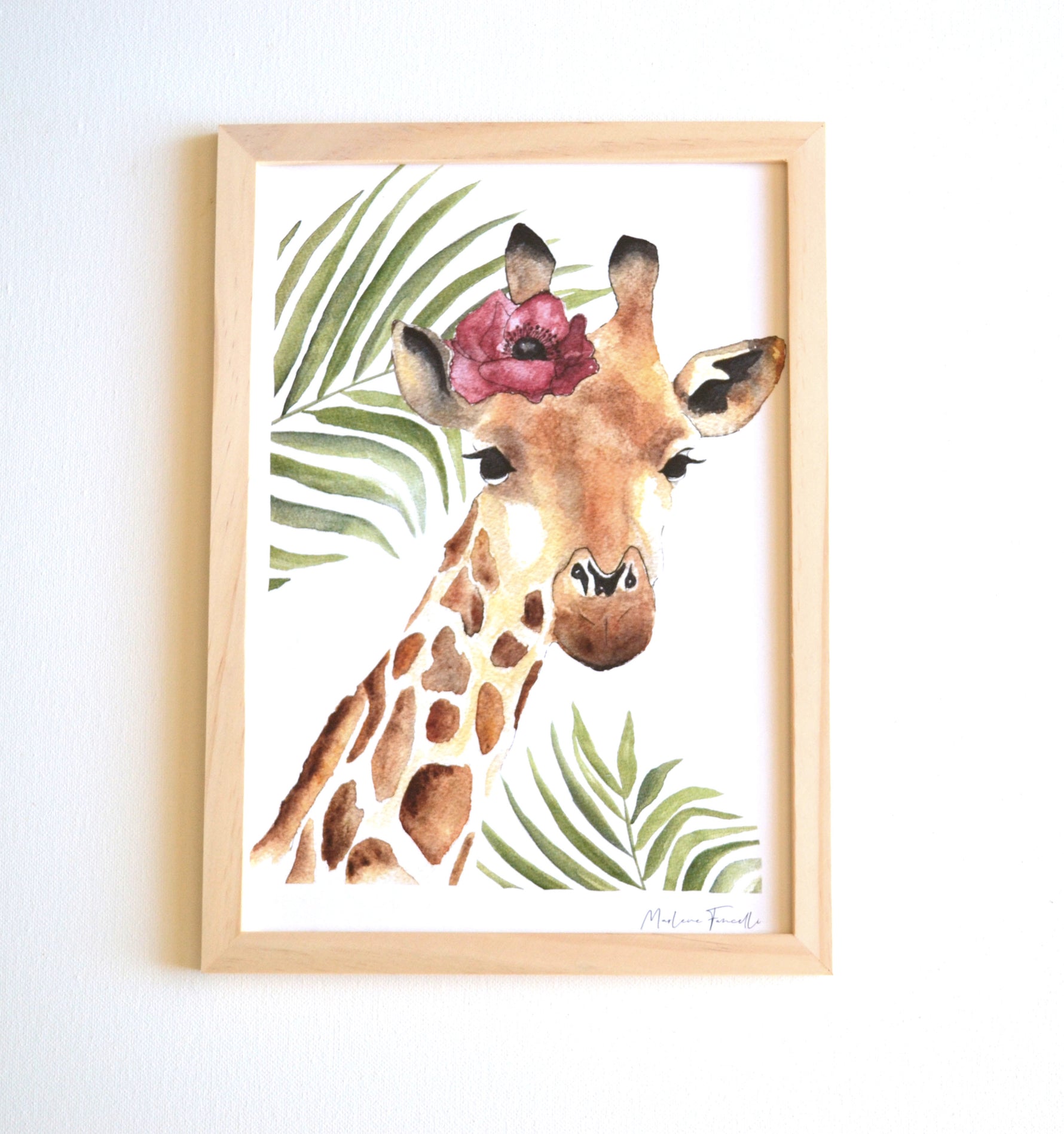 Cadre affiche aquarelle Girafe & Feuilles  Séraphine image 1