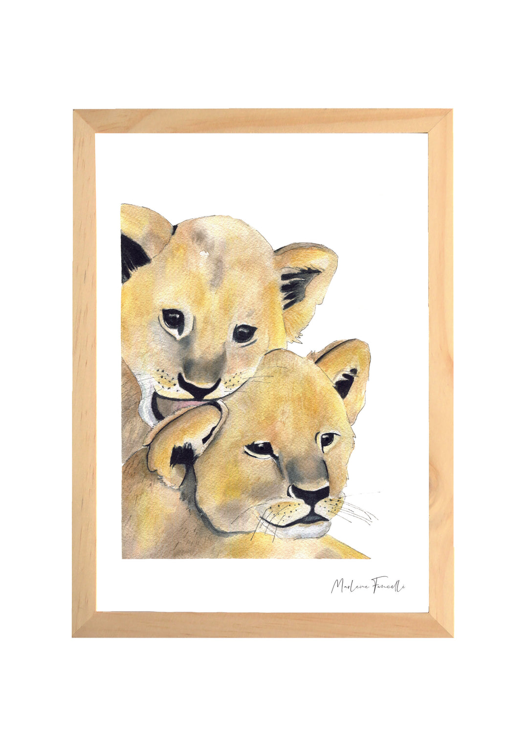 Cadre affiche aquarelle Famille Lion image 0