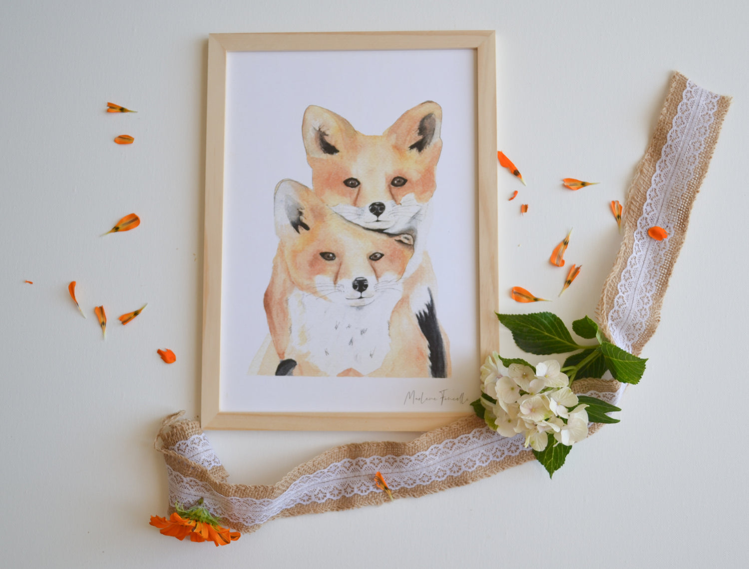 Cadre affiche aquarelle Famille Renard image 1