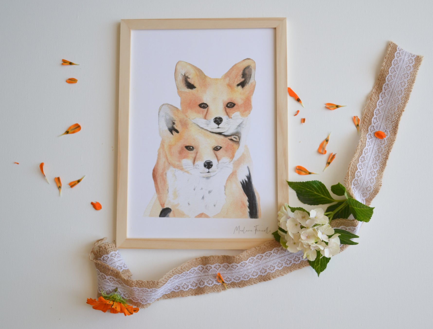 Cadre affiche aquarelle Famille Renard image 1