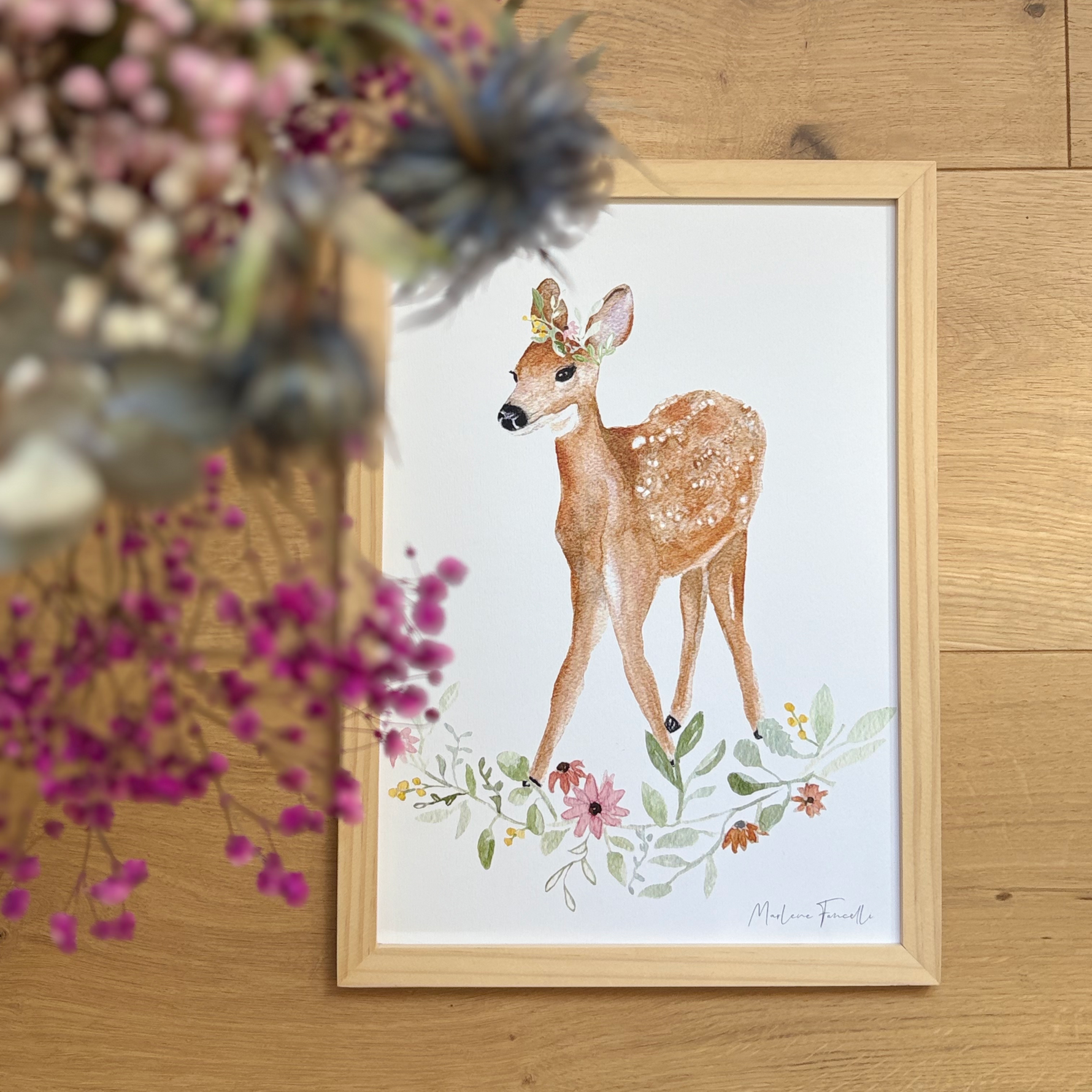 poster biche fleurie illustration forêt enfant