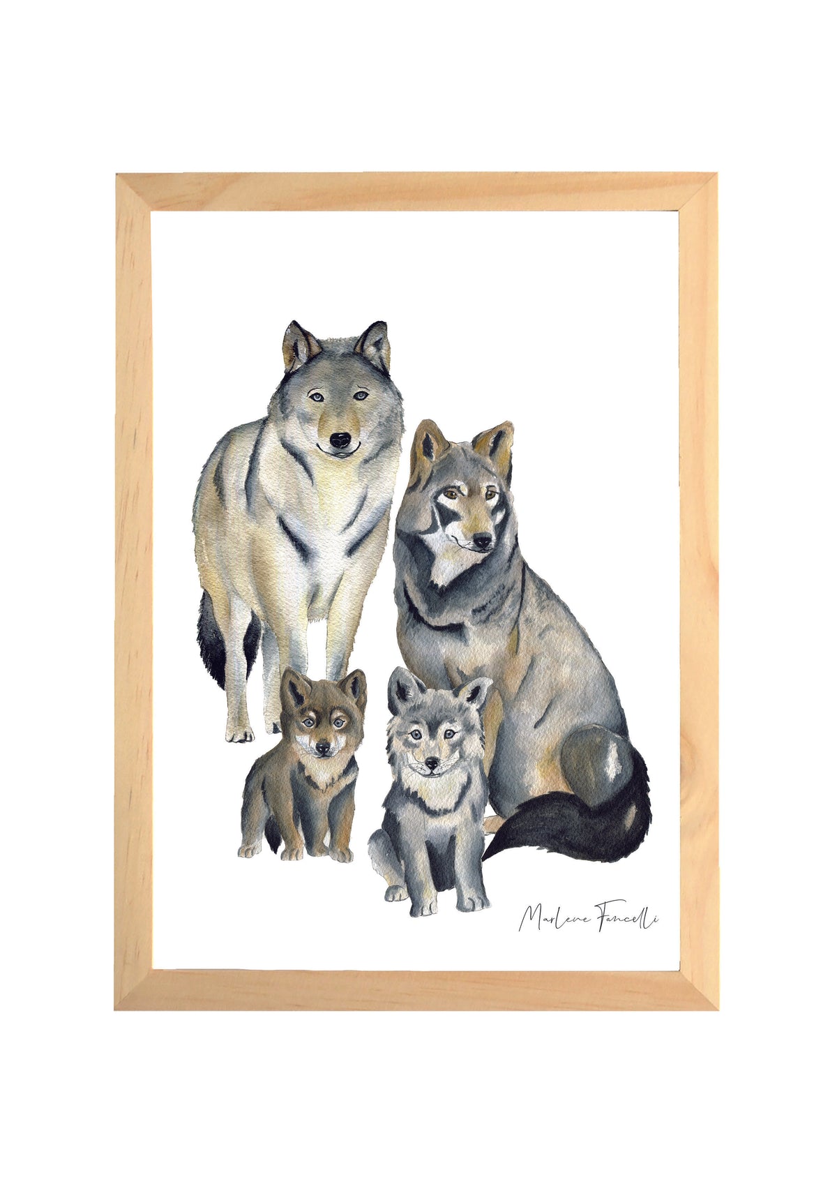 Illustration famille loup avec enfants peinte à l’aquarelle