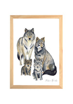 Illustration famille loup avec enfants peinte à l’aquarelle