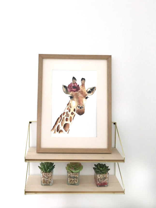 illustration girafe aquarelle fleur décoration murale