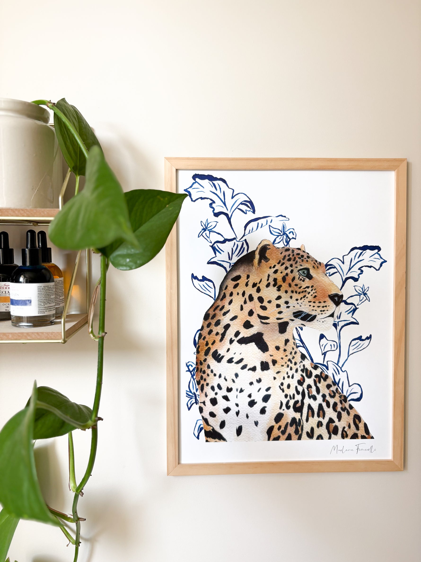 Illustration léopard aquarelle et encre pour enfant