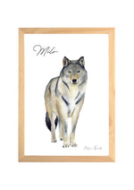 Illustration loup aquarelle à personnaliser avec prénom pour chambre d’enfant