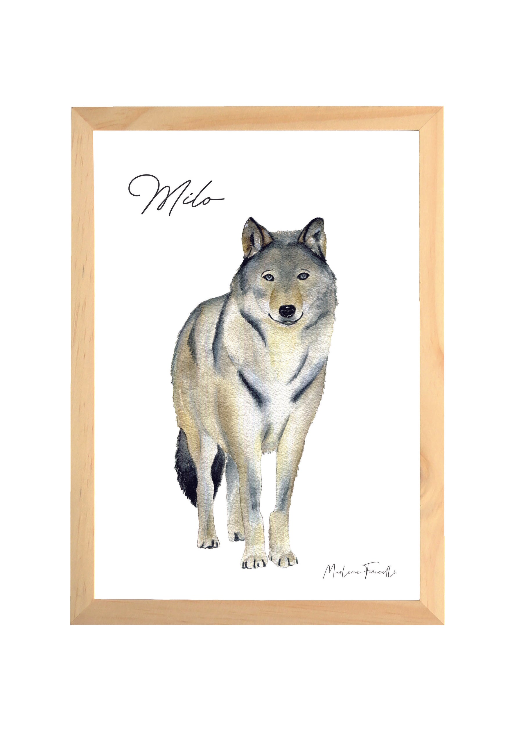 Illustration loup aquarelle à personnaliser avec prénom pour chambre d’enfant