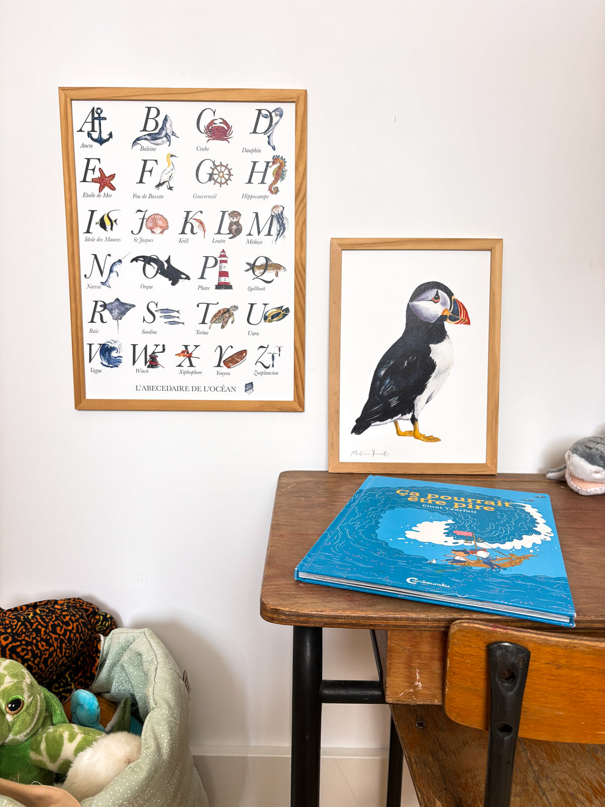 Poster oiseau marin aquarelle dans chambre bébé bord de mer