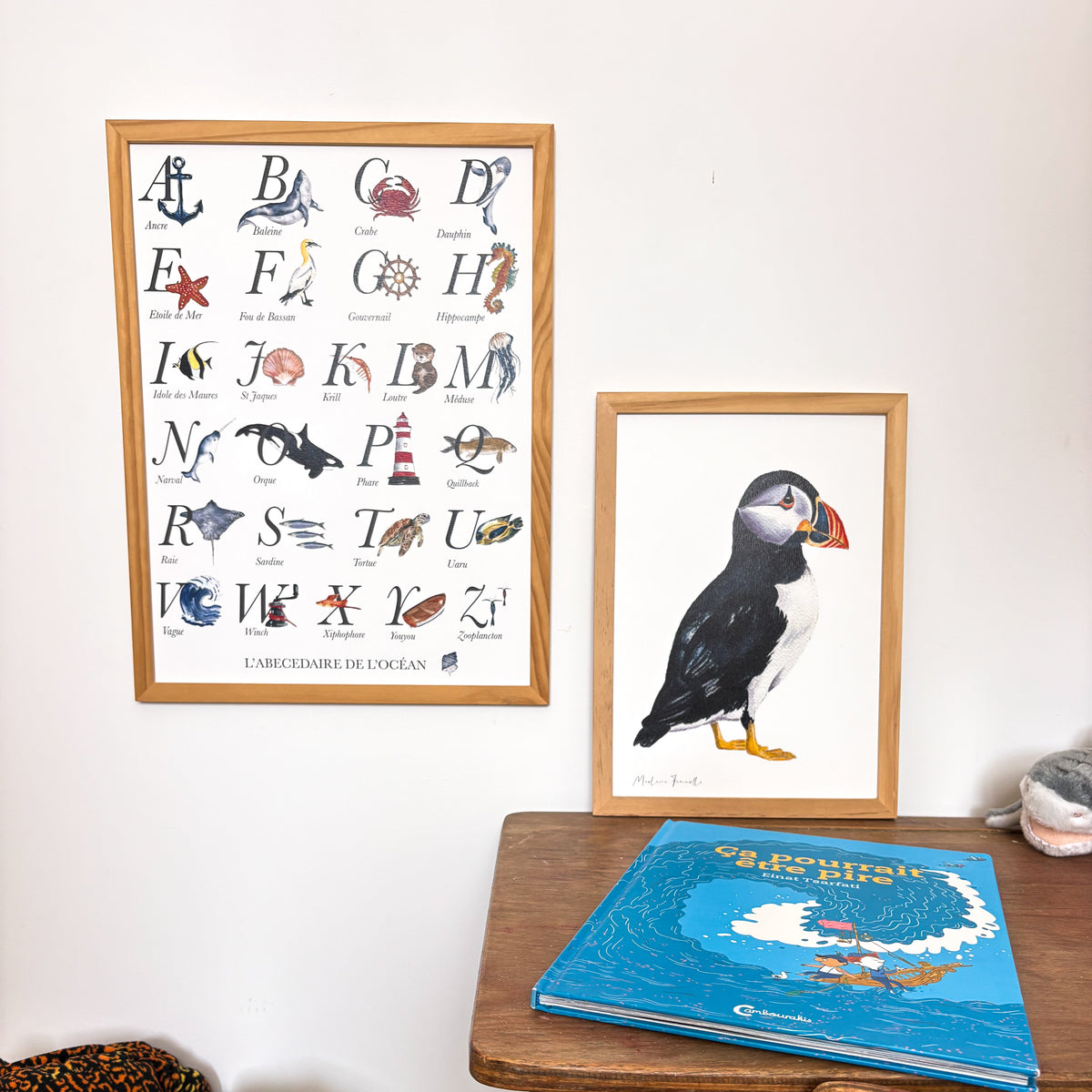 Affiche alphabet mer et animaux marins aquarelle imprimée sur papier