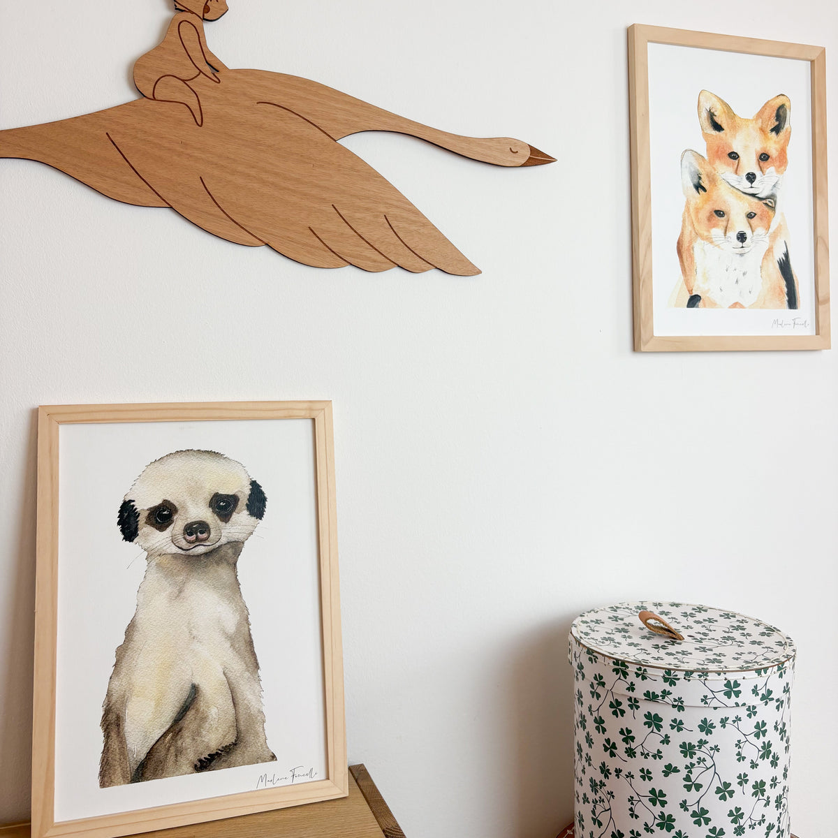 Illustration suricate aquarelle décoration murale bébé