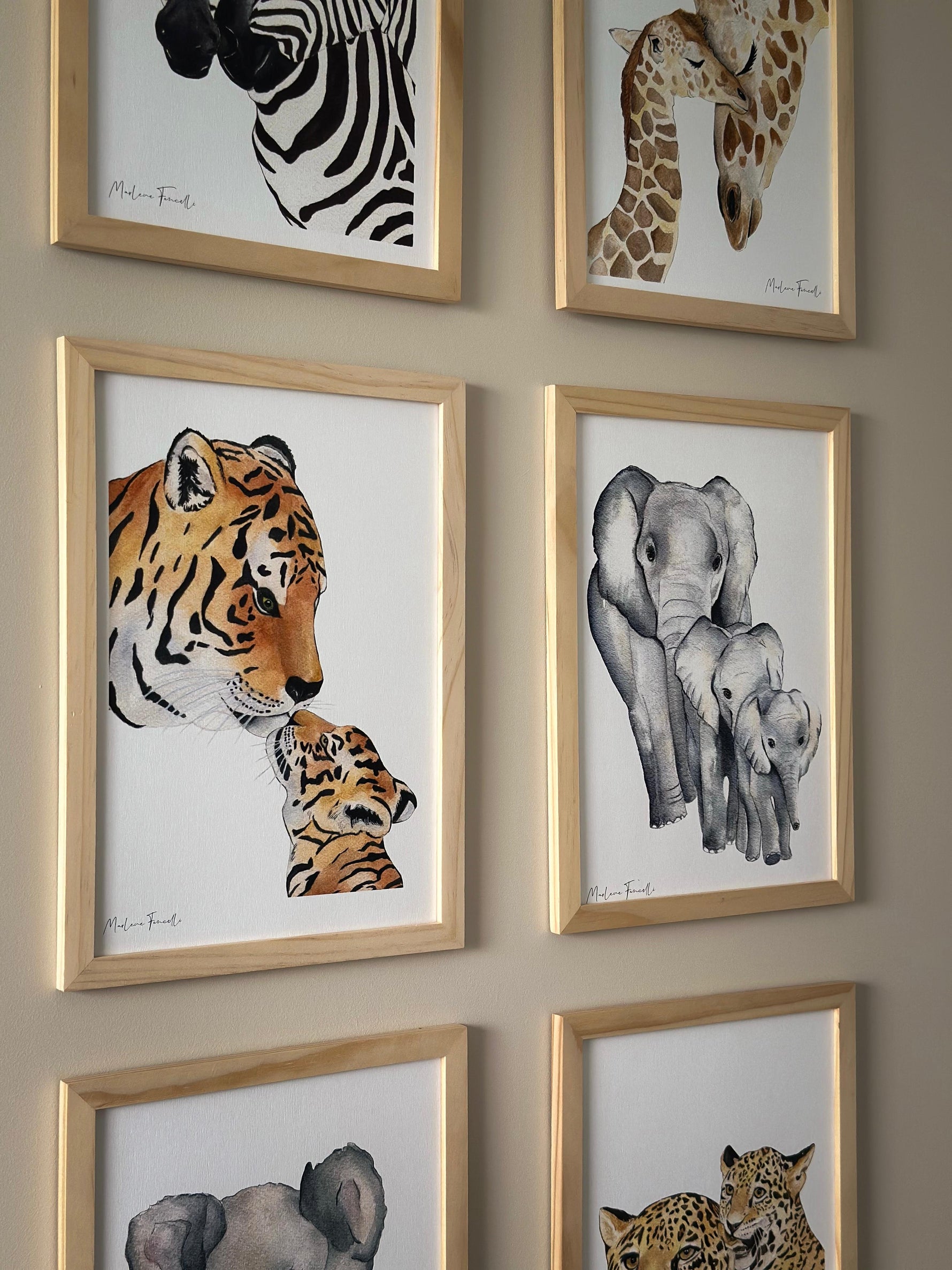 Illustration tigre maman et bébé à l’aquarelle