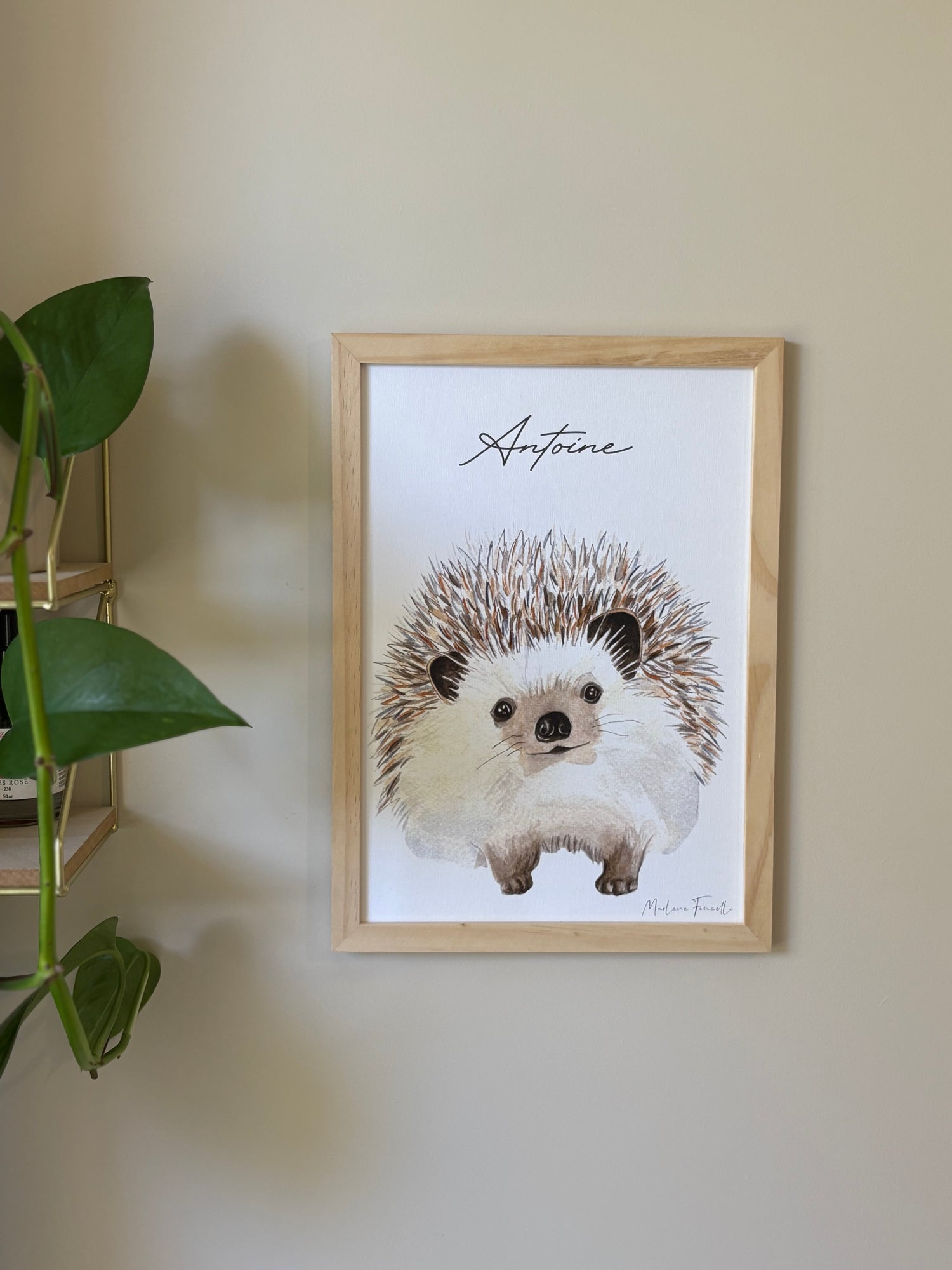 Affiche aquarelle d'un hérisson à personnaliser avec un prénom idéal pour la décoration murale d'une chambre d'enfant 
