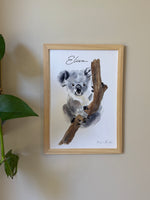 Affiche aquarelle d'un koala à personnaliser avec un prénom idéal pour la décoration murale d'une chambre d'enfant 